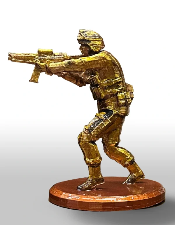 riffat-shaheen-3d-printed-soldier-firing-sideview 3D Printed Figurine | Soldier in Action Sculpture