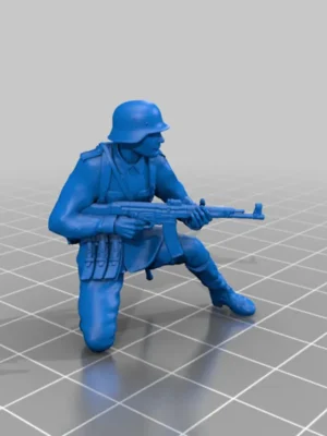 riffat-shaheen-3d-soldier-sitting-moving-forward 3D Printed Figurine | Soldier Crouching with Rifle Sculpture