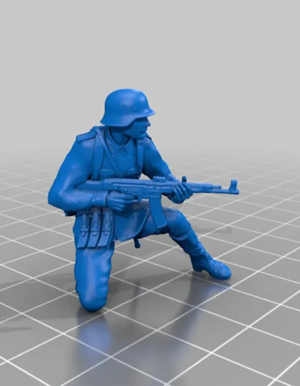 3D Printed Figurine | Soldier Crouching with Rifle Sculpture