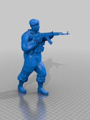 riffat-shaheen-3d-soldier-with-gun-leaning-forward 3D Printed Figurine | Soldier Advancing with Rifle Sculpture