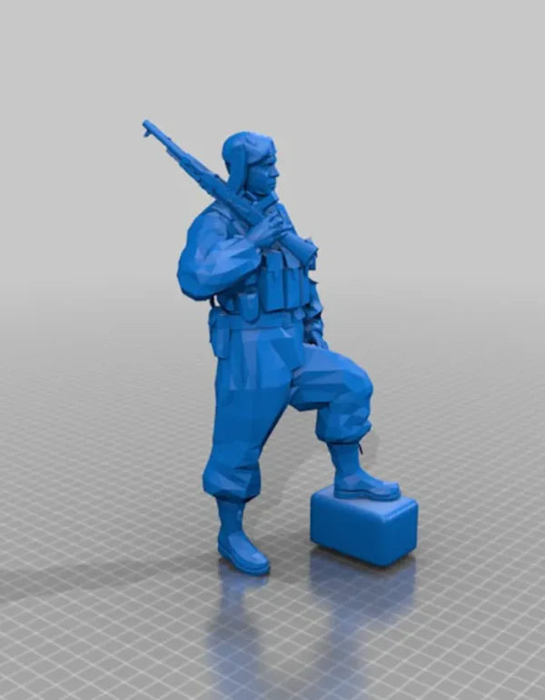 3D Printed Figurine | Soldier with Rifle and Foot on Block Sculpture