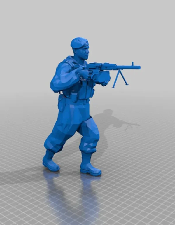 3D Printed Figurine | Soldier with Machine Gun Sculpture