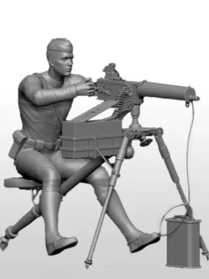 3D Printed Figurine | World War Soldier with Machine Gun Sculpture